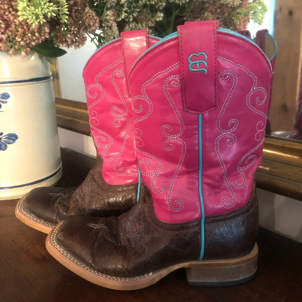 Anderson Bean Pink and Brown Girls' Western Pull-On Boots